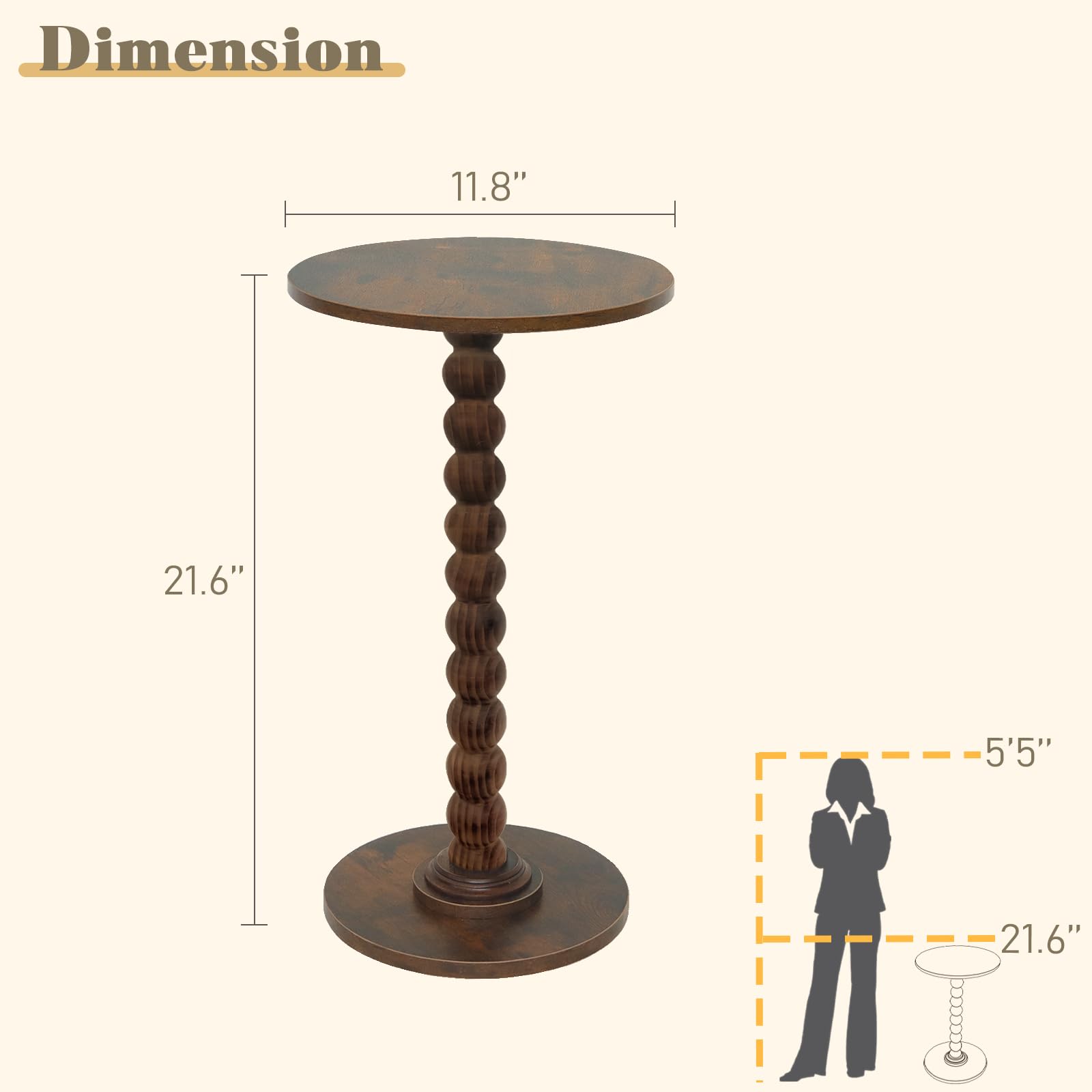 Fultyle Round Side Table, Small Drink Table for Small Spaces, Modern Accent Nightstand with Solid Wood Leg for Living Room, Bedroom, Corners, and Office (Rustic Brown)