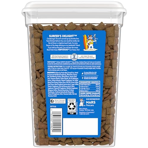 Temptations MixUps Surfer's Delight Flavor Crunchy and Soft Cat Treats, 16 oz. Tub
