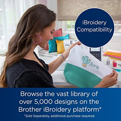 Brother SE700 Sewing and Embroidery Machine, Wireless LAN Connected, 135 Built-in Designs, 103 Built-in Stitches, Computerized, 4" x 4" Hoop Area, 3.7" Touchscreen Display, 8 Included Feet, White