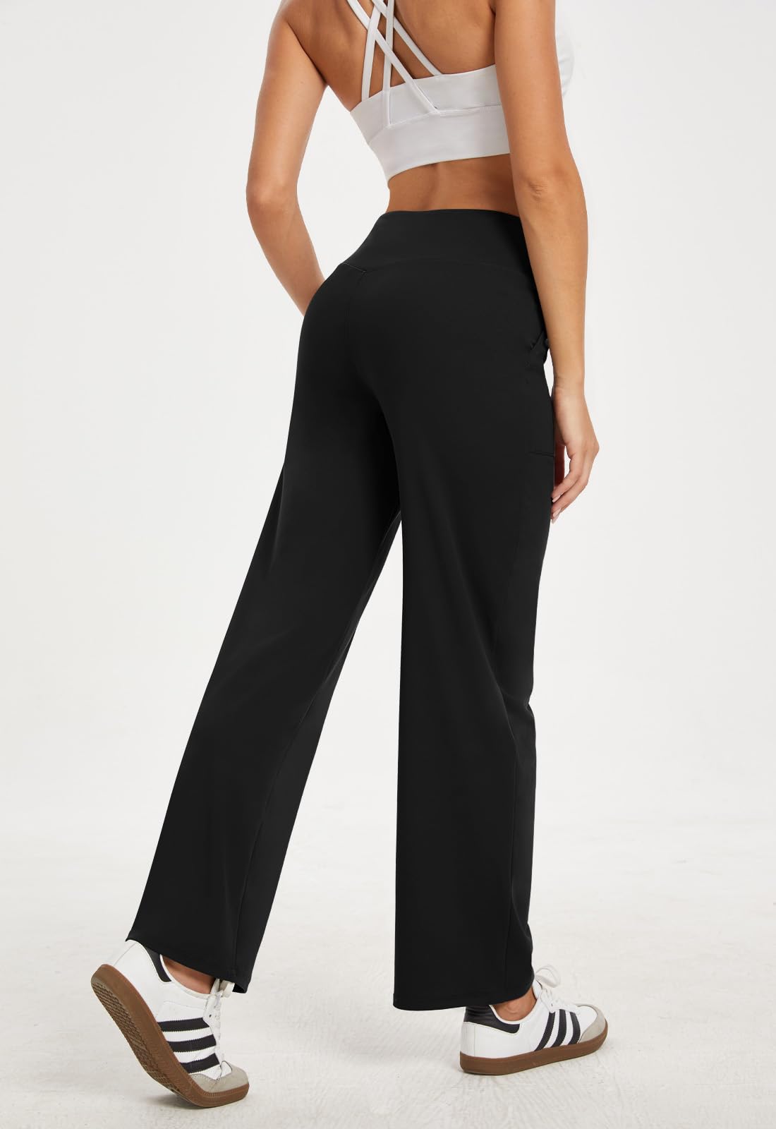 COPYLEAF Wide Leg Pants Woman High Waist Yoga Pants with Pockets Loose Stretch Dress Work Sweatpants Casual Lounge(Black XL)