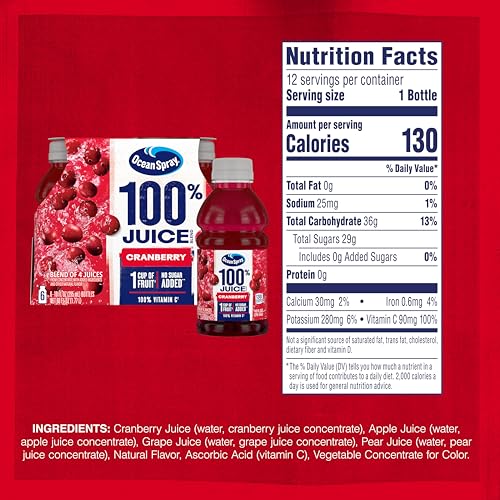 Ocean Spray® 100% Juice Cranberry Juice Blend, 10 Fl Oz, 6 Count (Pack of 1)