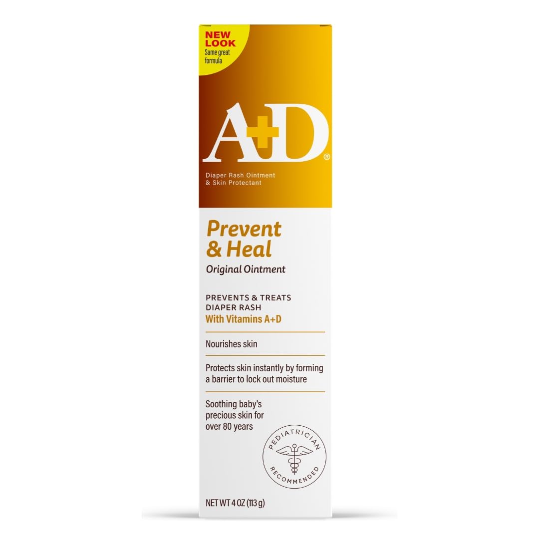A+D Original Windelsalbe Beugt Windelausschlag vor und behandelt ihn, feuchtigkeitsspendender Hautschutz mit den Vitaminen A & D, heilende Hautsalbe für trockene und rissige Haut 113g