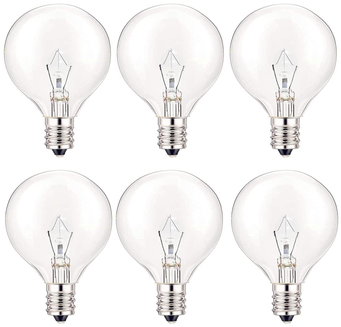 SerBion 25 Watt Wax Warmer Bulbs, Light Bulbs for Full Size Scentsy Warmer, 6 Packs E12 Base Type G Bulb, Dimmable, Warm White, 120V G16 1/2 Bulbs for Candle Lamp