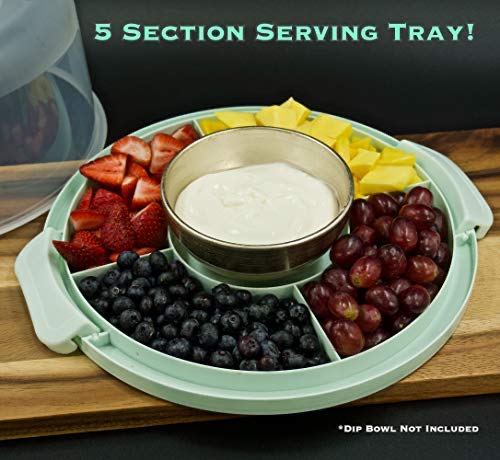 Top Shelf Elements Round Cake Carrier Two Sided Cake Holder Serves as Five Section Serving Tray, Portable Fits 10 inch Cake, Box Comes With Handle, Container Holds Pies (Green)
