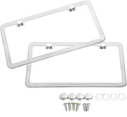 SunplusTrade 2 Stainless Steel Polish Mirror License Plate Frame + Chrome Screw Caps (Silver)
