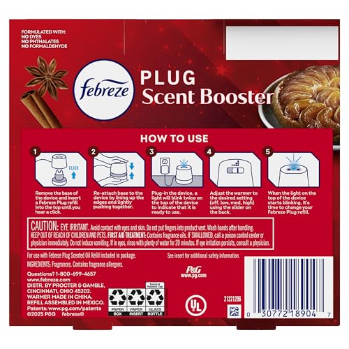 Febreze Plug Scent Booster Starter Kit, Oil Diffuser, Air Freshener Plug in, Continuous Scent, 2 Devices + 2 Baked Cinnamon Apple Refill