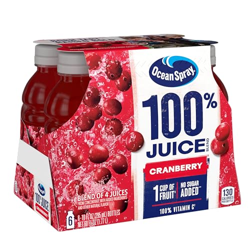 Ocean Spray 100% Juice Cranberry Juice Blend, 10 Fl Oz, 6 Count (Pack of 1)