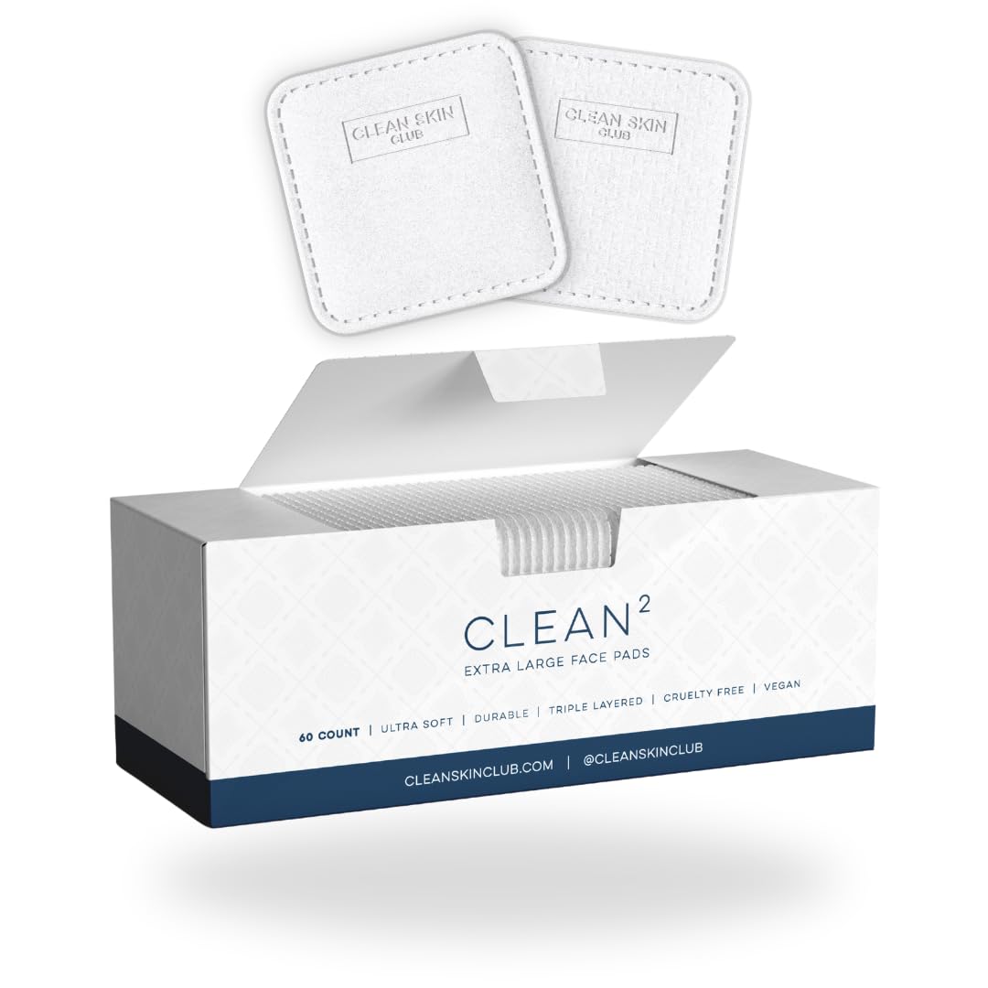 Clean Skin Club Clean2 Pads 2.0 [New & Improved Edges] Guaranteed Not to Shed & Tear Face Pads, Unique Triple Layers, Textured & Ultra Soft Side, Organic Disposable Cotton, Pair with Makeup Remover