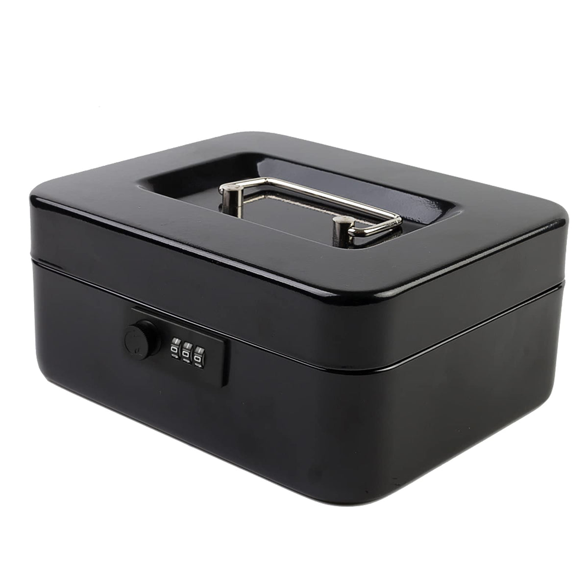 KYODOLED Cash Box with Combination Lock Safe Metal Money Box with Money Tray for Security Lock Box 7.87"x 6.30"x 3.35" Black