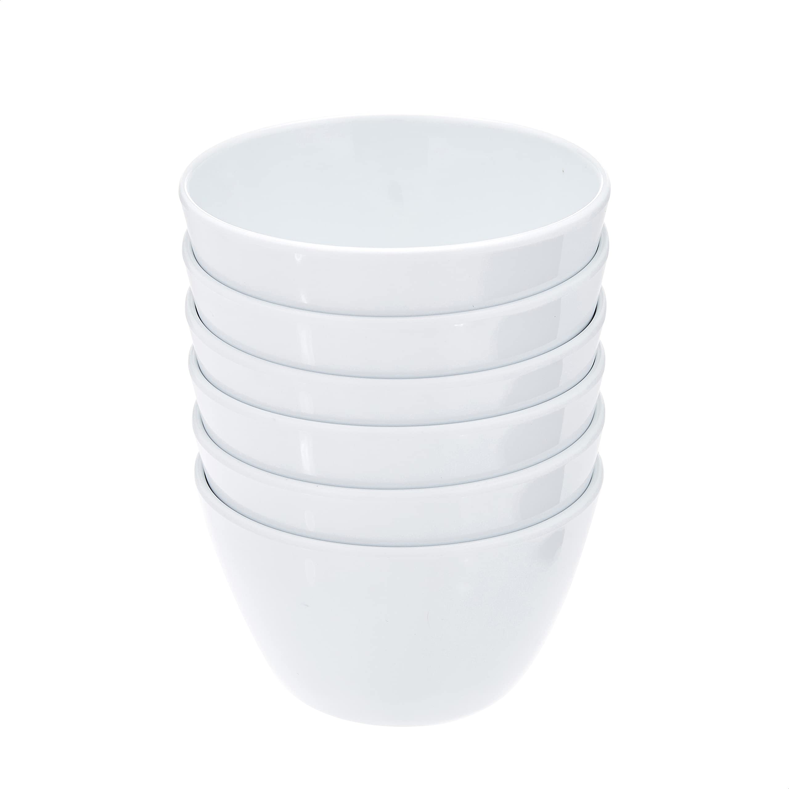 Amazon Basics Round Melamine Bowl, 8 oz, White, 6 Piece Set (Previously AmazonCommercial brand)