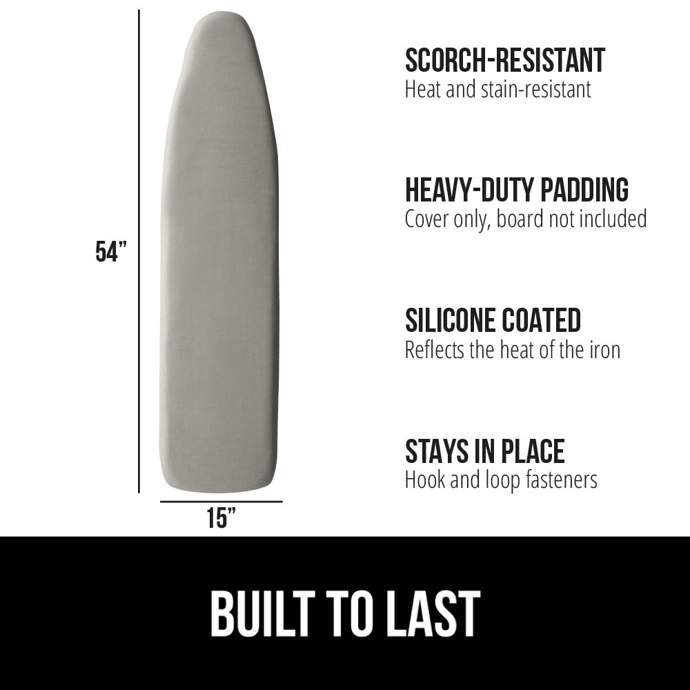 The Original GORILLA GRIP Ironing Board Cover and Pad, Silicone Coating, Thick Scorch Resistant Padding, Heavy Duty Iron Covers Standard Boards, Hook and Loop Fastener Strap, Silver, 15x54