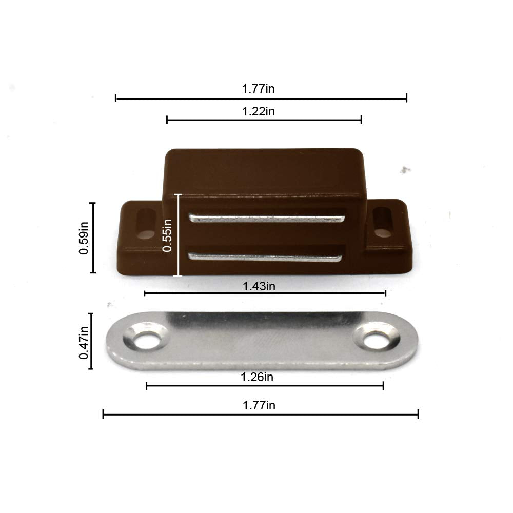 QEDT Cabinet Magnet Latch - Best for Cabinet Doors, Cupboards, Drawers and Shutters - Cabinet Magnetic Latch Easy Install - Magnetic Cabinet Catch Screws Included - Set of 12（Brown）