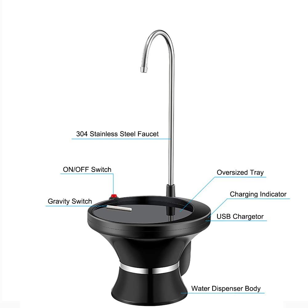 Drinking Water Dispenser Pump, Automatic Electric Drinking Water Bottle Pump for 2-5 Gallon Water Jugs, USB Rechargeable with 2 Switch Control, Stable and Portable for Home, Kitchen, Office, Camping