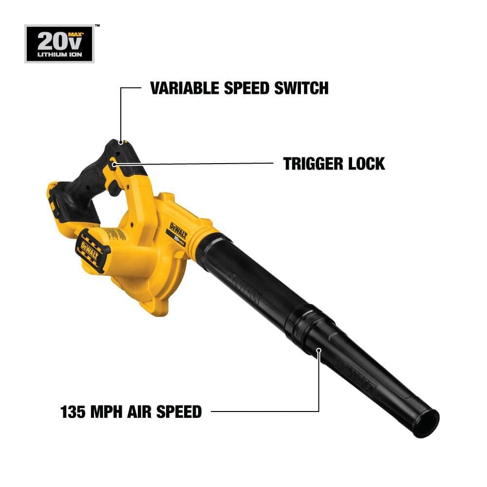 منفاخ DEWALT 20V MAX، تدفق هواء 100 قدم مكعب في الدقيقة، مفتاح سرعة متغيرة، يتضمن قفل زناد، أداة فقط (DCE100B)