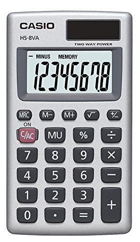 Casio HS-8VA Mini 6-Function Calculator | Large 8-Digit LCD Display | Solar Powered with Battery Backup | Standard Function | Portable Pocket Size