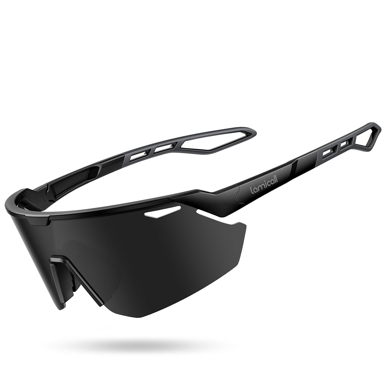 Lamicall Polarized Sports Sunglasses for Men Women, [24g Ultralight] [Adjustable Nose Pad] UV400 Protection Sun Glasses for Cycling Running Baseball Fishing Golf Beach Volleyball, Half Frame, Black