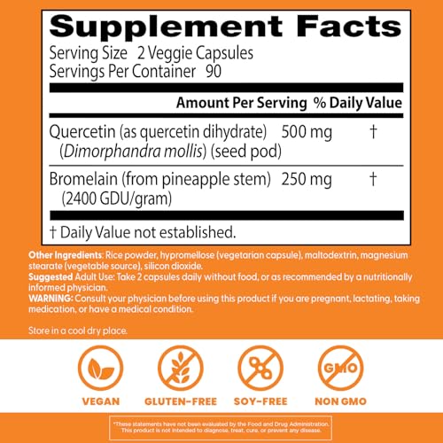 Doctor's Best Quercetin Bromelain, Immunity Support Capsule, Heart, Joint & Healthy Respiratory System, Non-GMO, Vegan, Gluten Free, Soy Free,180 VC