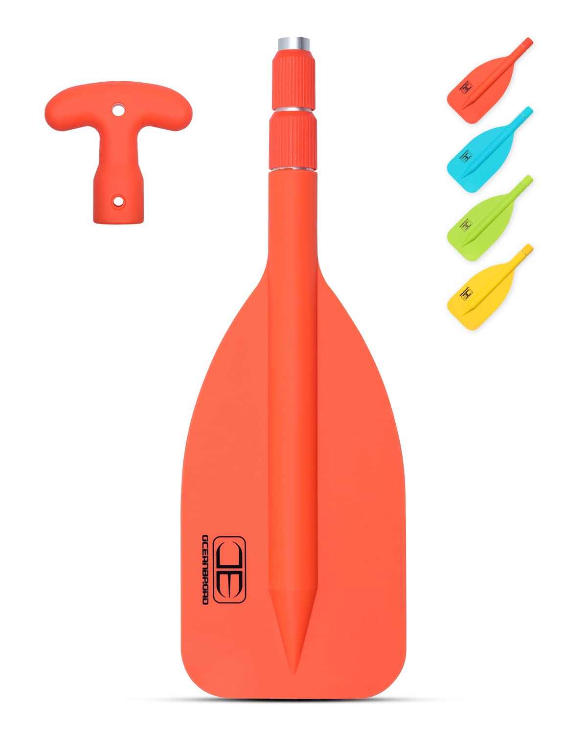 OCEANBROAD Telescoping Emergency Paddle 21''-42''(Assembling Required) Collapsible Paddles Aluminium Shaft for Kayaking Boating Canoeing River Tubing, Orange, 1 Paddle