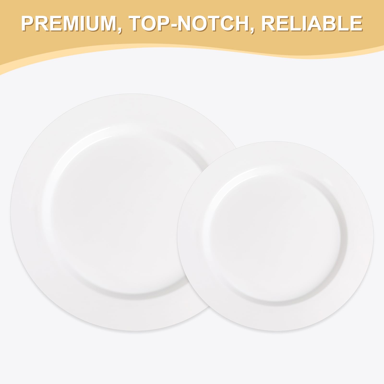 AOZITA 200pcs White Plastic Plates, Disposable Plates for Party, Heavy Duty Plastic Plates - 100 Dinner Plates and 100 Salad Plates, for Weddings, Parties and Events