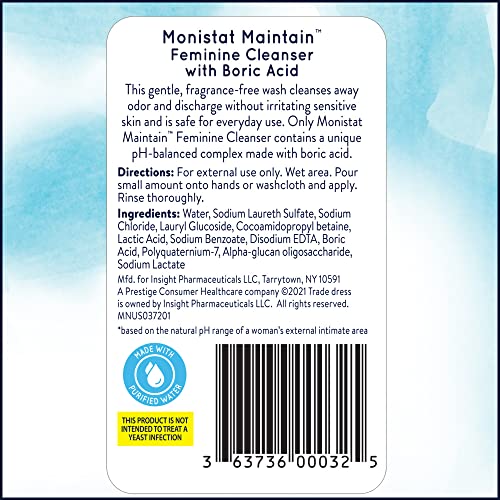 Monistat Boric Acid Feminine Cleanser, Fragrance Free Feminine Wash, 10 Fl Oz, 1 Pack