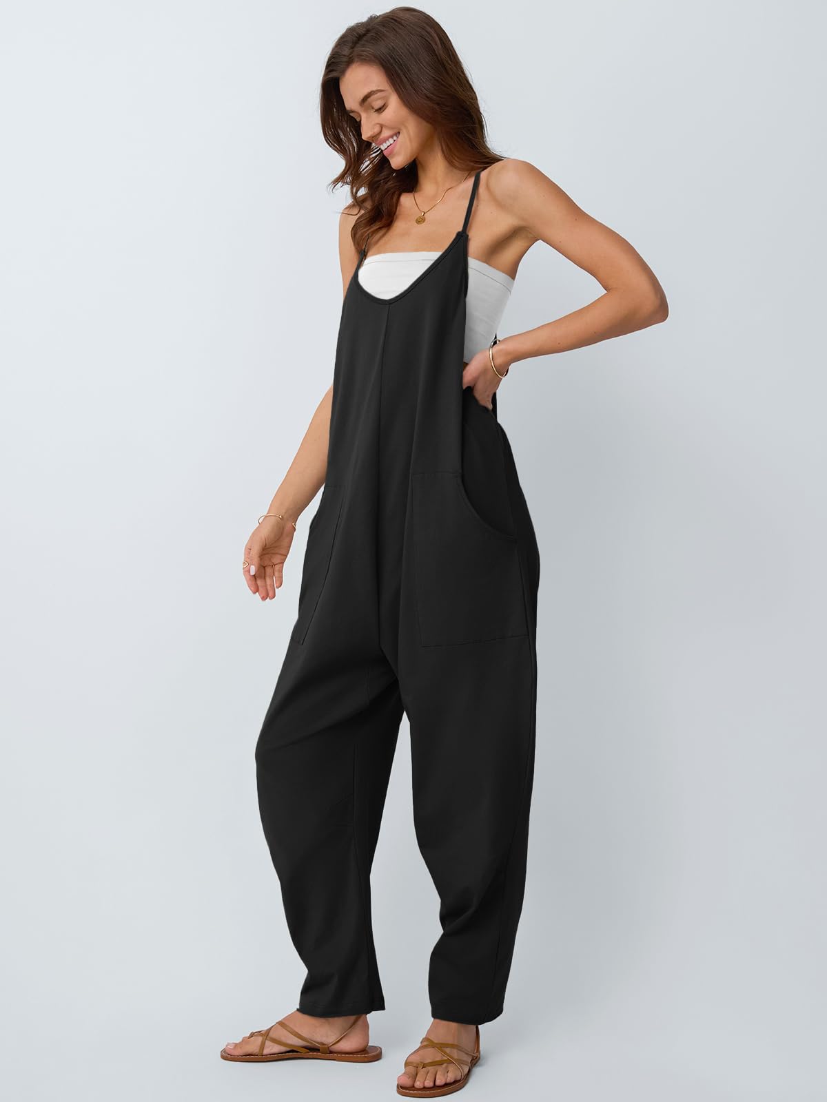 AUTOMET Jumpsuits for Women Casual Summer Outfits Rompers Comfy Beach Vacation Trendy Overalls Jumpers Spring Fashion Maternity Clothes 2025 Black M Black M