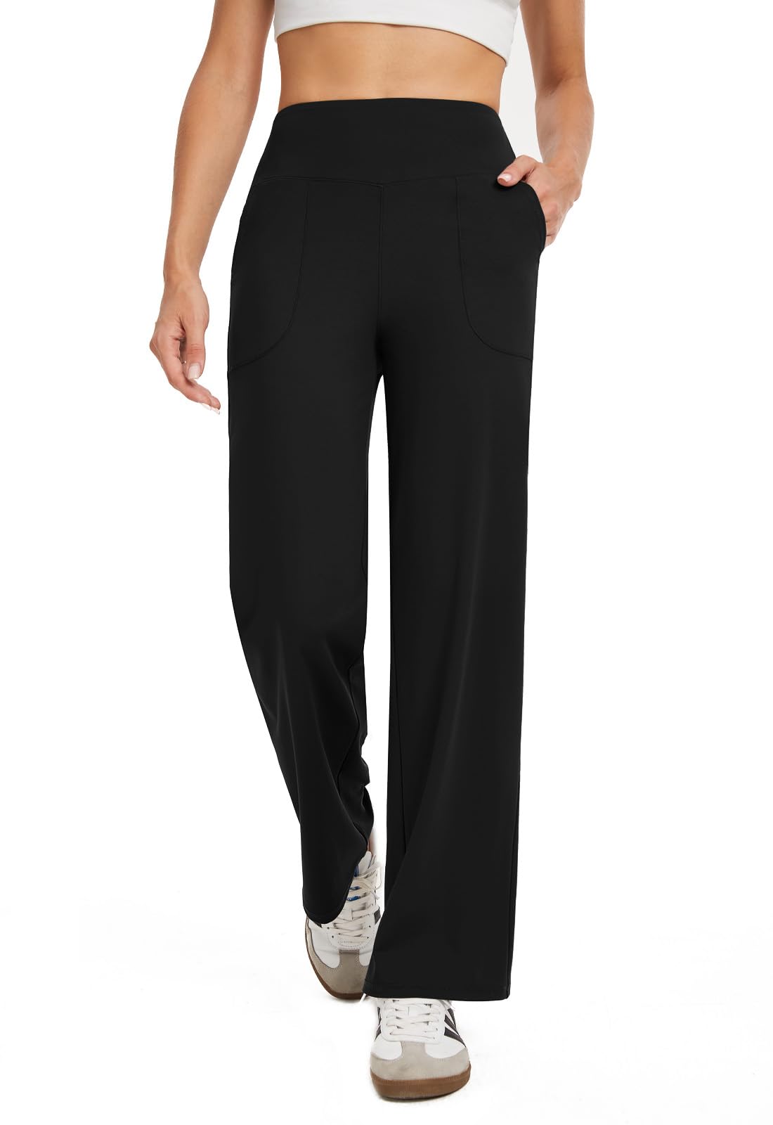 COPYLEAF Wide Leg Pants Woman High Waist Yoga Pants with Pockets Loose Stretch Dress Work Sweatpants Casual Lounge(Black XL)