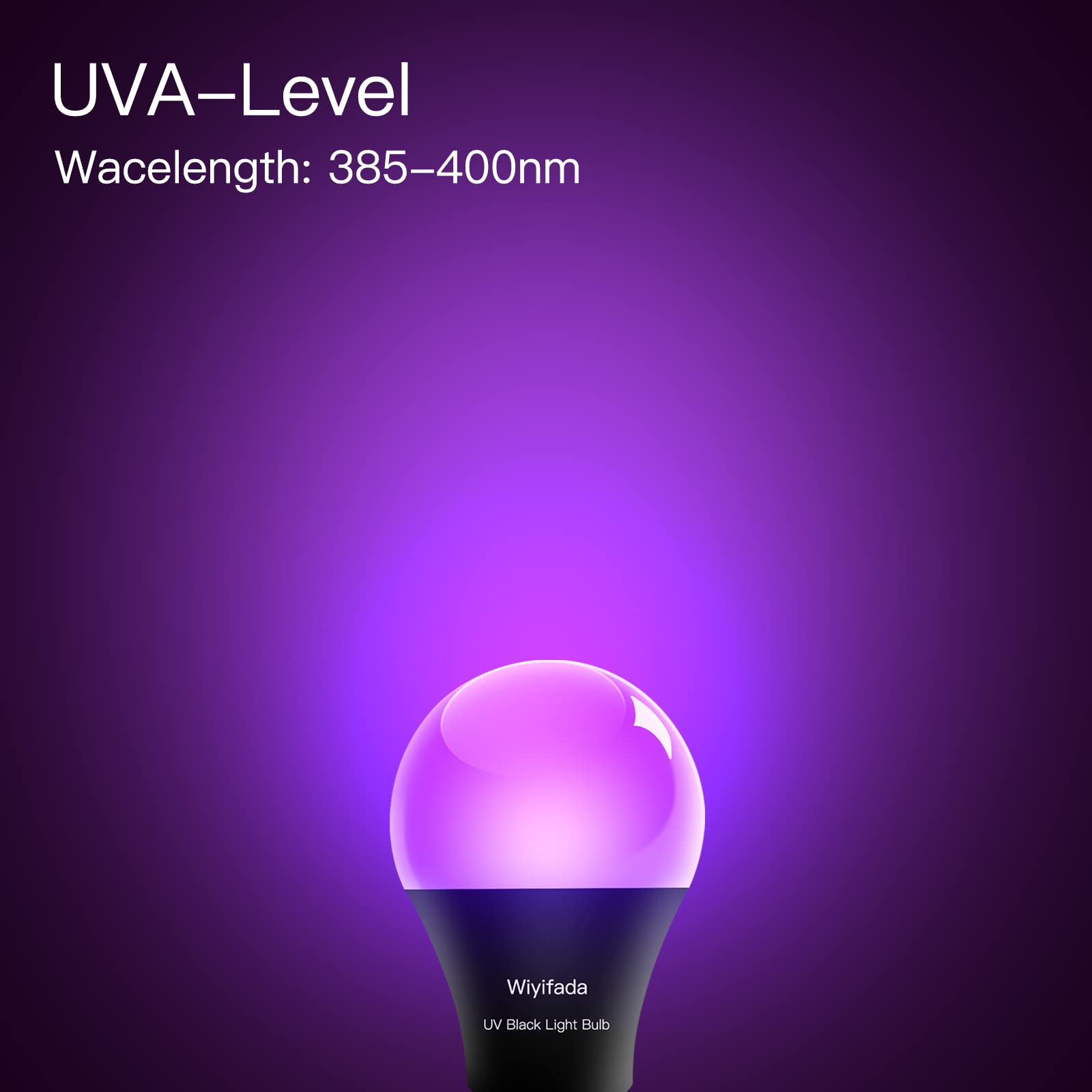 Wiyifada LED Black Light Bulbs 2 Pack, A19 9W UV Black Light Replace Up to 100W, 120V E26 Base UVA Level 385-400nm, Glow in The Dark for Body Pain, Blacklights Party, Halloween