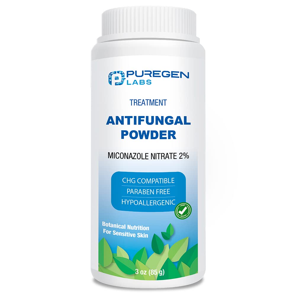 Puregen Labs Antifungal Powder with 2% Miconazole Nitrate for Common Fungal Infections Including Athlete's Foot, Jock Itch and Ringworm, Talc Free, 3 oz (85g)