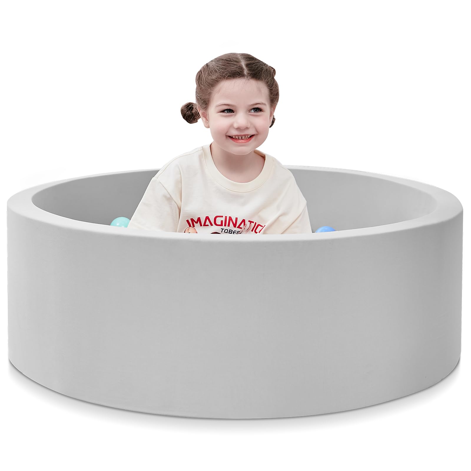 SHJADE Foam Ball Pit, 35.4"x 11.8" Ball Pits for Toddlers, Soft Round Kiddie Baby Playpen Ball Pool for Kids, Ideal Gift for Babies Indoor and Outdoor Game, Grey, (Balls not Included)