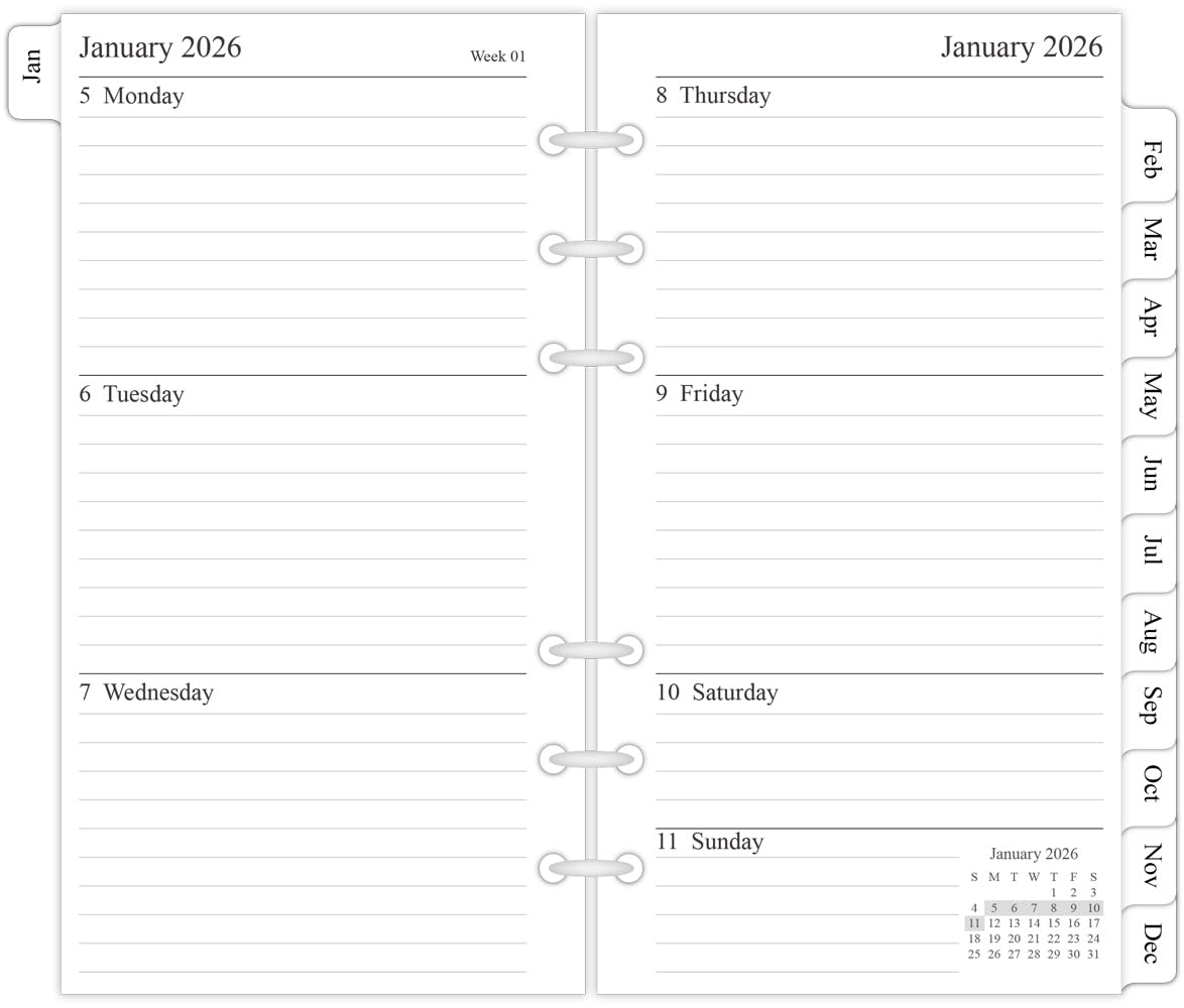 newestor 2026 Weekly & Monthly Planner Refill, 3-3/4" x 6-3/4", Jan 2026 - Dec 2026, Personal/Compact/Size 3