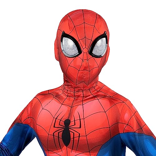 Marvel Spider-Man Official Youth Deluxe Zentai Costume - Deluxe Two-Way Stretch Spandex with Invisible Zippers and Wrist Openings for Added Convenience (S) Multi