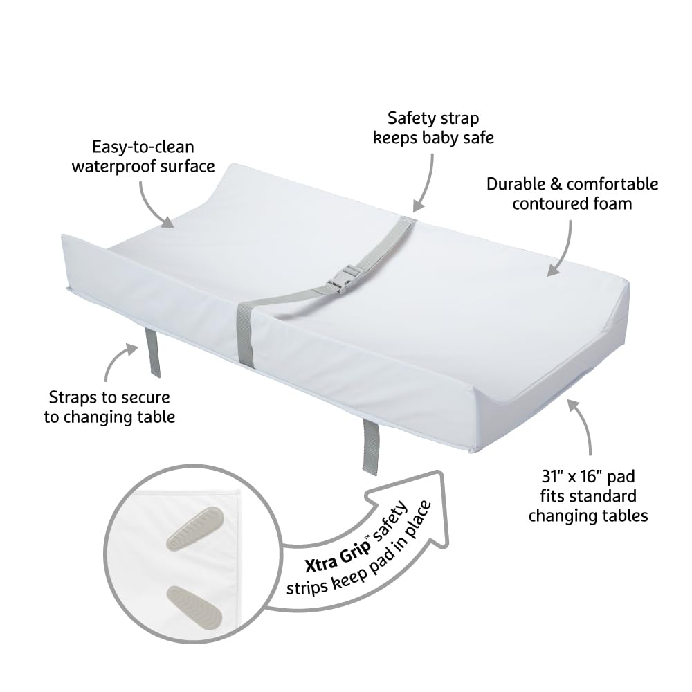 Munchkin Secure Grip Baby Diaper Changing Pad for Dresser, Waterproof and Wipeable, Contoured, Standard Size (16" x 31"), White