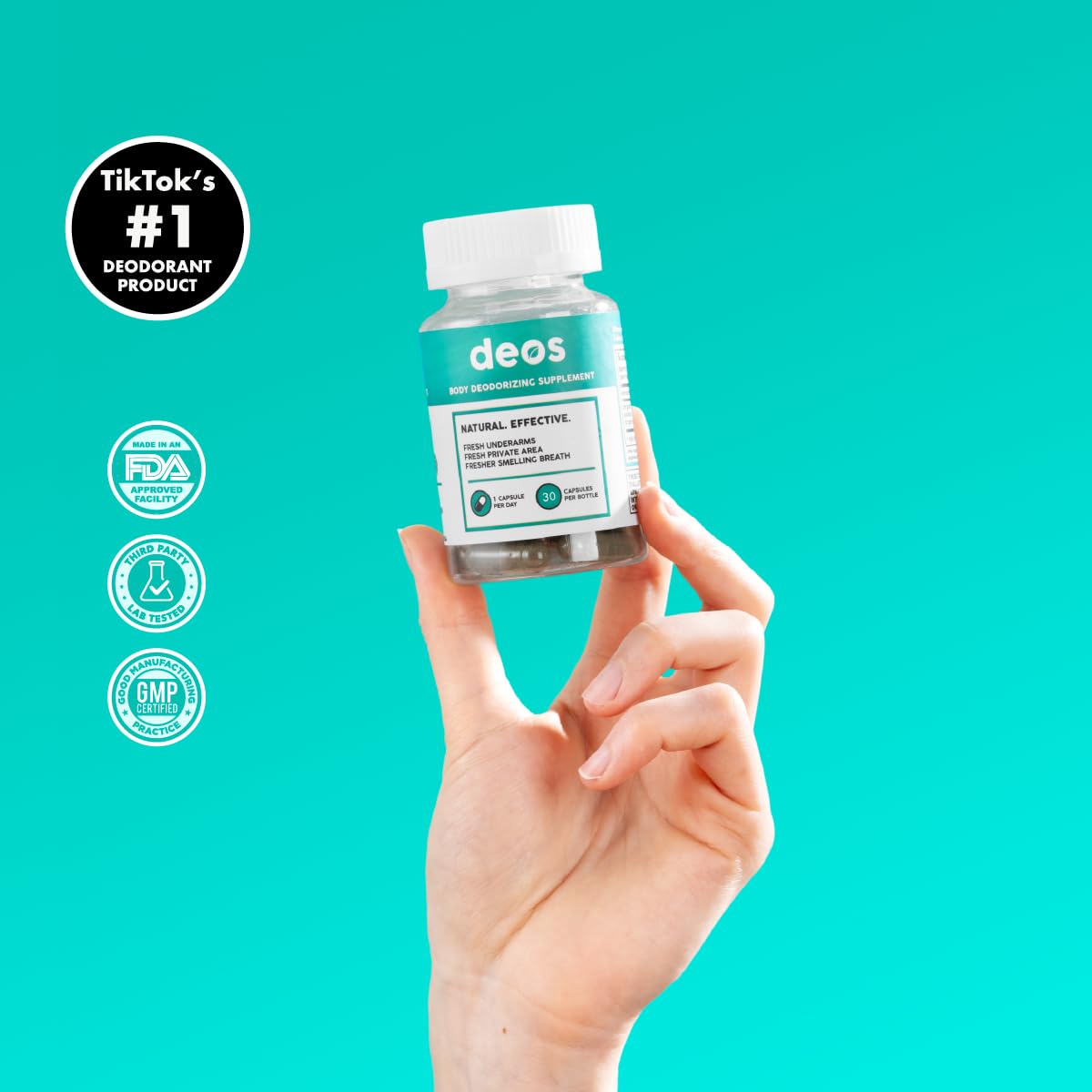 DEOS Internal Deodorant Supplement – Full Body Deodorizer for Gut Health, Skin Health, Detox & Digestion Support – Natural Odor Control Chlorophyll Pills for Head-to-Toe Freshness | 30 Capsules