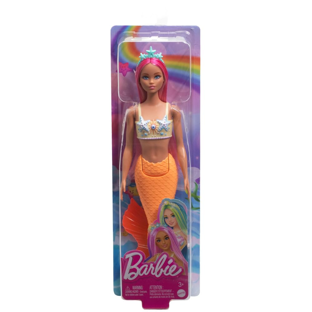Barbie Mermaid Doll with Pink Fantasy Hair & Headband Accessory, Toy with Starfish-Inspired Bodice & Soft Orange Tail