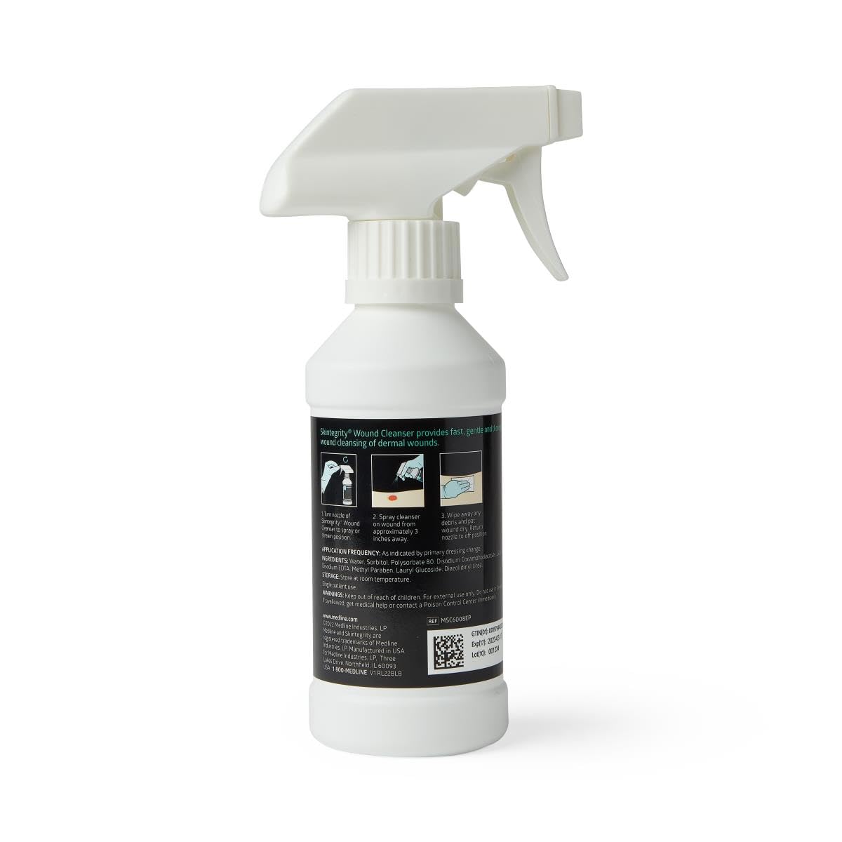 Medline Skintegrity Wound Cleanser, 8 ounce Spray Bottle, for wound cleaning, debridement, removing protein, pressure injuries, infected wounds, spray can be adjusted from mist to stream