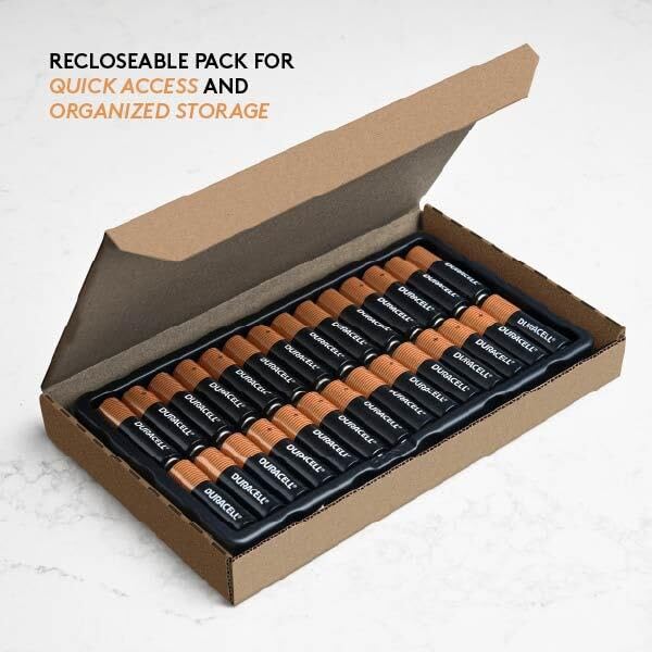 Duracell Coppertop AA Alkaline Batteries with POWER BOOST Ingredients, 28 Count, Long-Lasting Alkaline in Re-closable Pack for Quick Access and Organized Storage