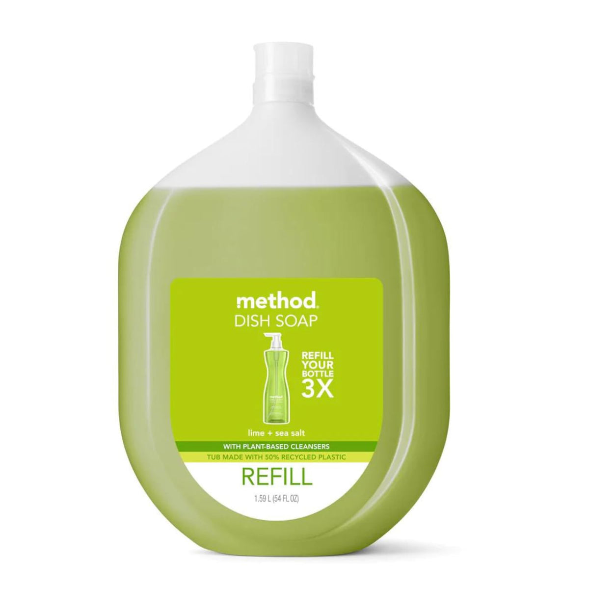 Method Gel Dish Soap Refill, Lime + Sea Salt Scent, Powerful Cleaning Formula, Large Refill Tub, Biodegradable Formula, Cuts Through Grease, 54 Fl Oz