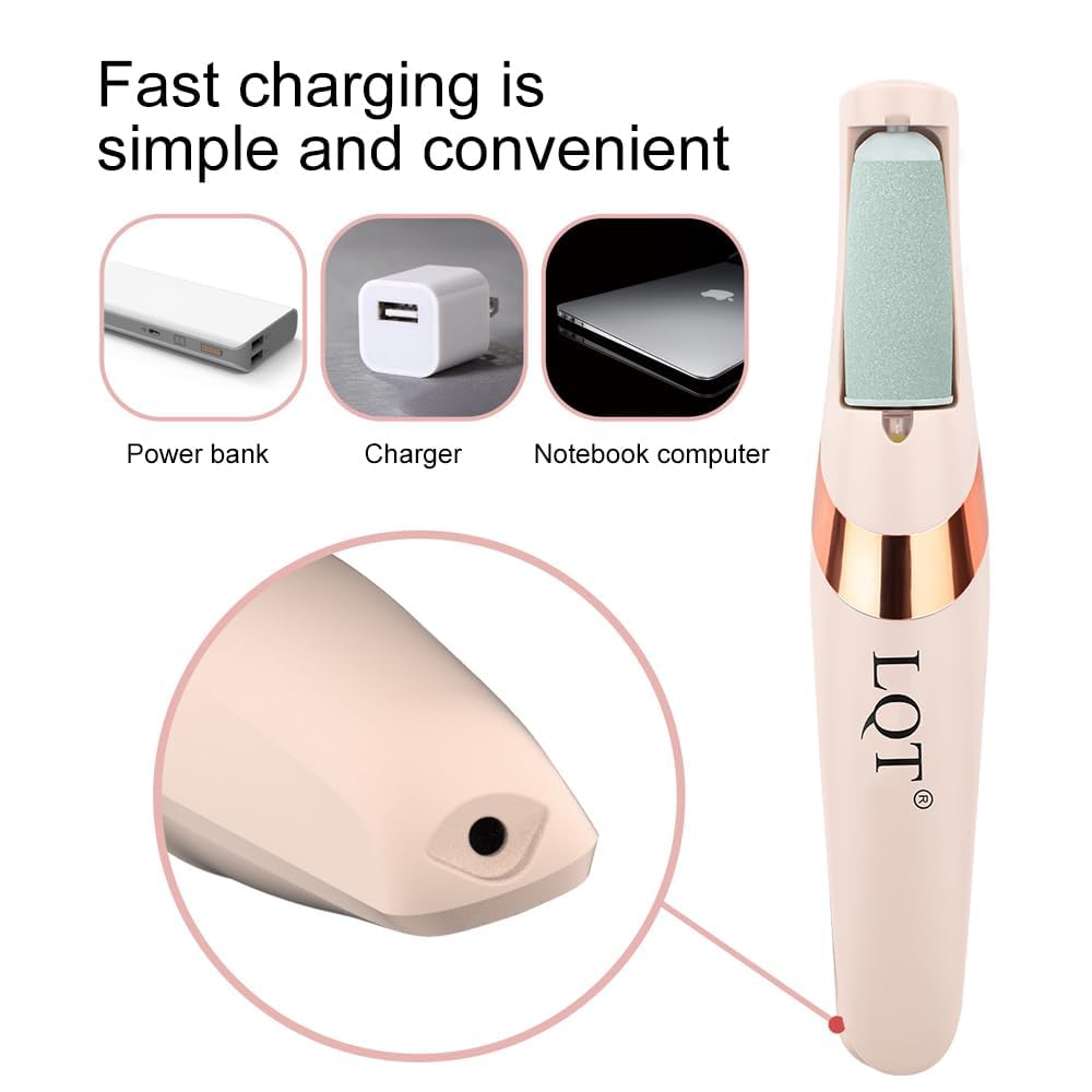 LQT® Electric Foot File – Rechargeable Callus Remover for Hard, Cracked Skin – at-Home Pedicure Kit for Smooth Feet (Men & Women) (Pink)
