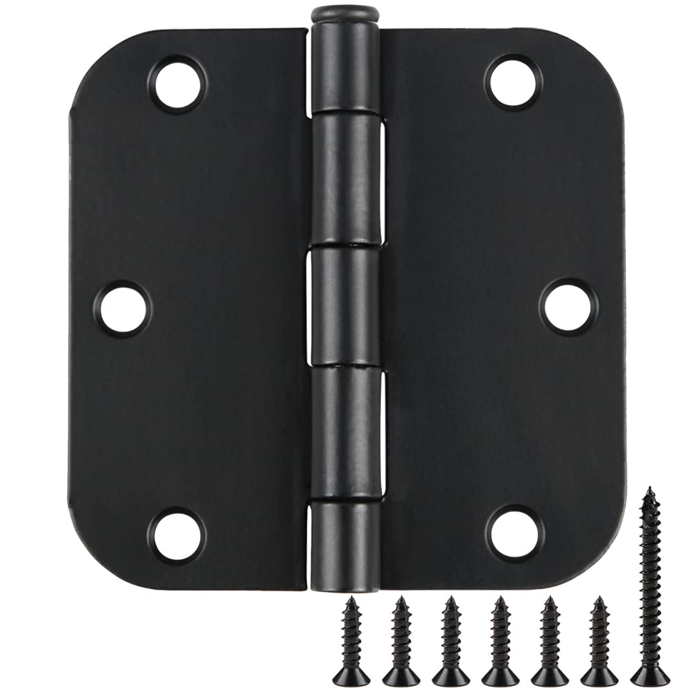 30 Pack Rounded Matte Black Door Hinges 3.5 Inch 5/8" Radius Interior 3 1/2" Flat Iron Bifold Residential Standard Bedroom Indoor for Doors 3 1/2"Hardware Control House Home Decor Essentials Accessories