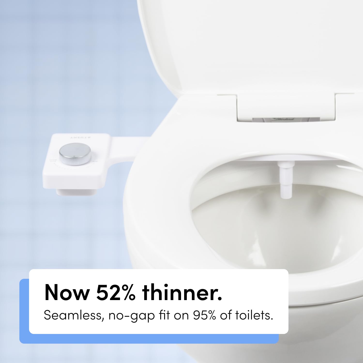 TUSHY Fresh Cool Water Bidet: Ultra Slim Toilet Seat Attachment (Non-Electric Self-Cleaning Hygienic Nozzle) Easy DIY Install <10 Min | Adjustable Water Pressure Control, Silver Knob
