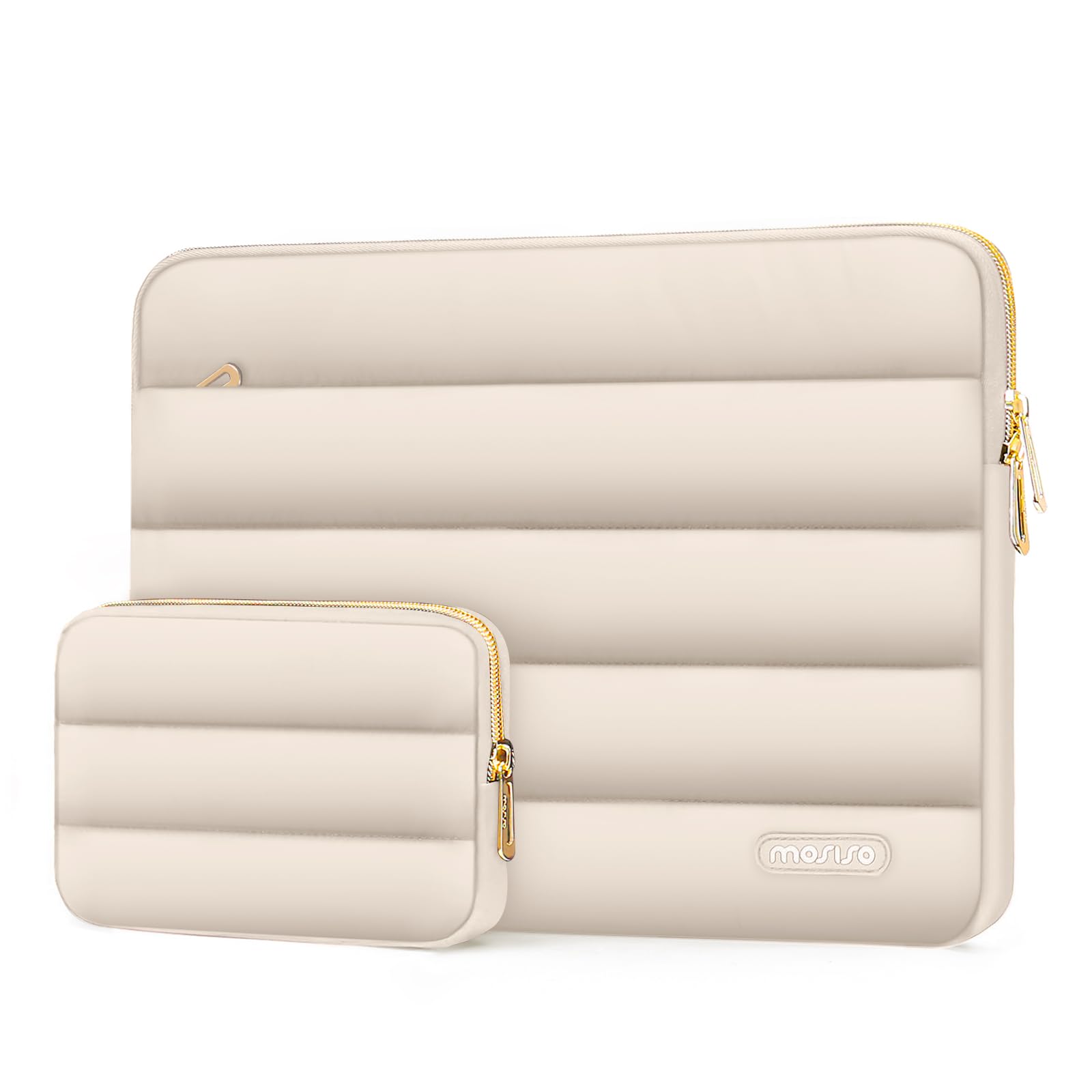 MOSISO 13.3 inch Laptop Case, 13-13.3 inch Puffy Laptop Sleeve Compatible with MacBook Air 13 13.6 M4 M3 M2 M1/Pro 13/Pro 14, HP Dell ASUS Lenovo,Polyester Horizontal Bag with Small Case, Sand