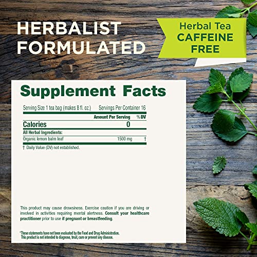 Traditional Medicinals Organic Lemon Balm Herbal Tea, Calming and Supports Digestion, (Pack of 1) - 16 Tea Bags