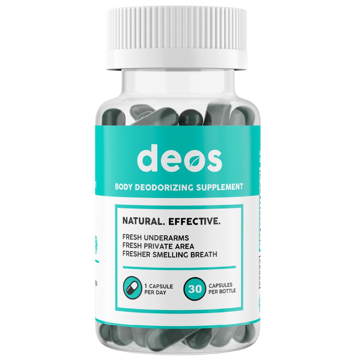 DEOS Internal Deodorant Supplement - Full Body Deodorizer for Gut Health, Skin Health, Detox & Digestion Support - Natural Odor Control Chlorophyll Pills for Head-to-Toe Freshness | 30 Capsules