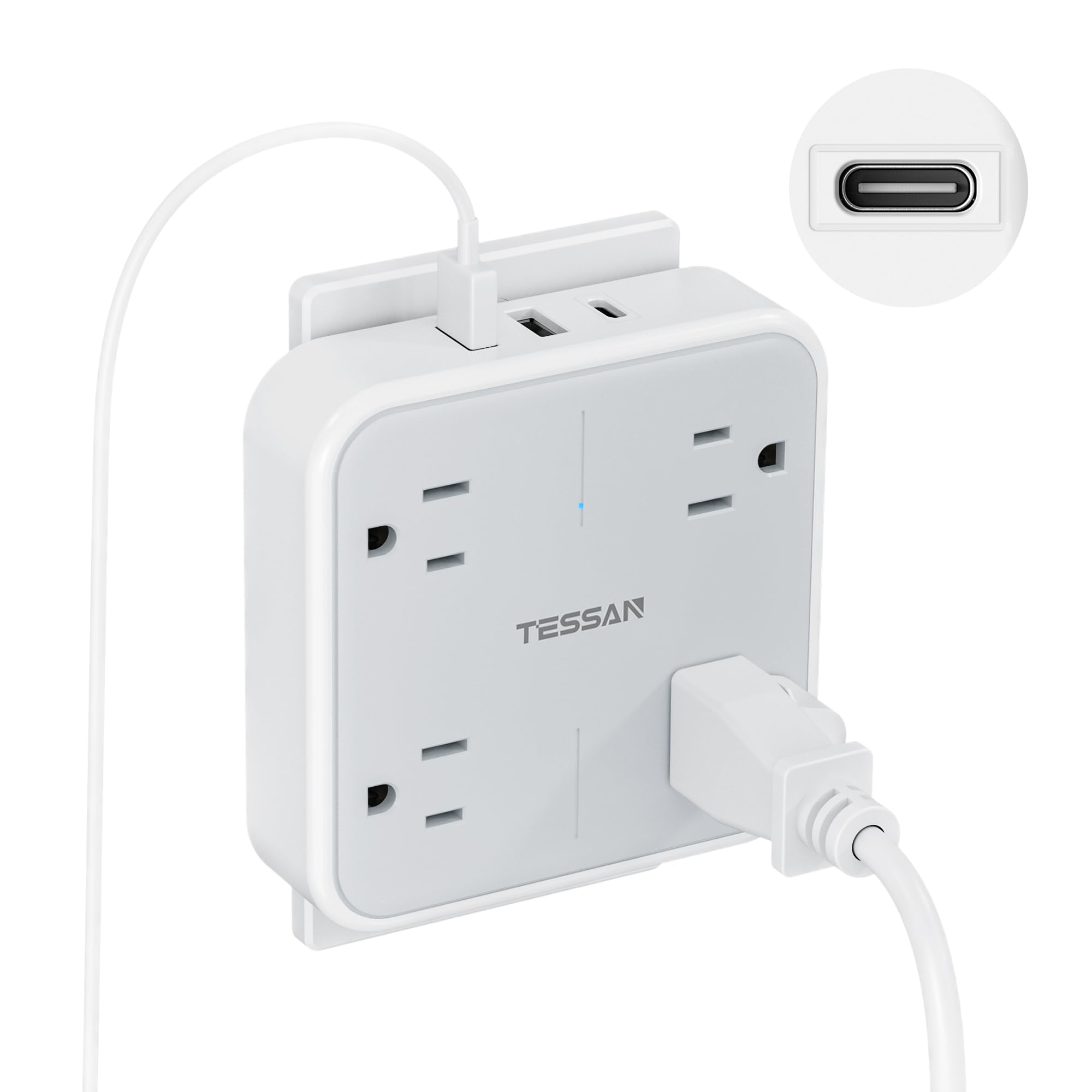 Multi Plug Outlet Extender, TESSAN Surge Protector Splitter with 3 USB (1 USB C Port) Wall Charger, Multiple Expander for Travel, Home, College Dorm Room