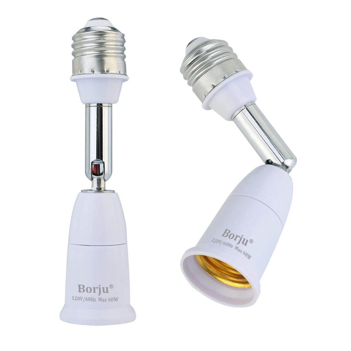 Borju Light Socket Extender [2-Pack], 4.5 Inch Extension, 360 degrees Adjustable Socket, White
