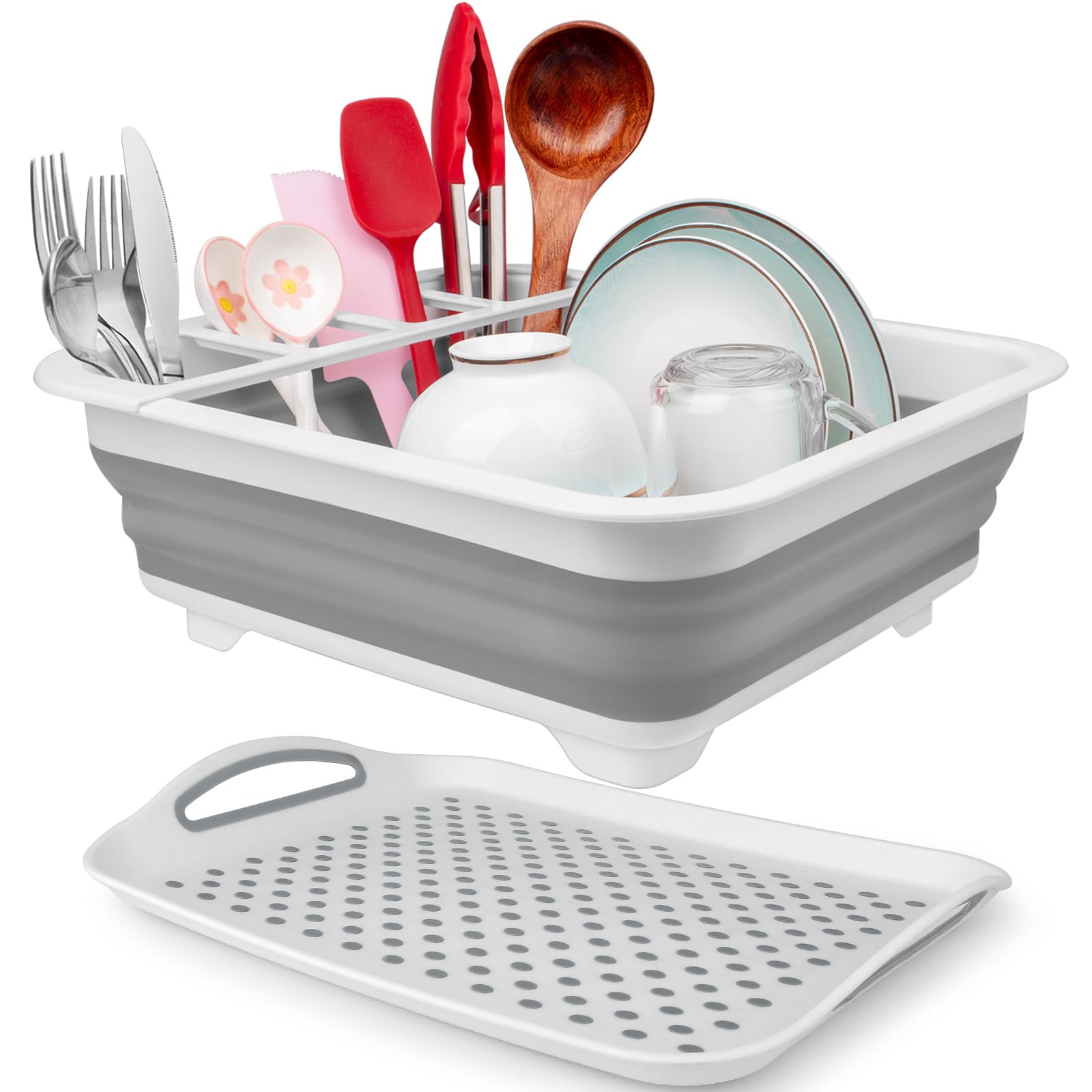 Collapsible Dish Drying Rack Portable Dish Drainers for Kitchen Counter with Drainboard, Kitchen Sink Organizer Basket RV Accessories Camper Storage and Organization Dish Rack Over Sink Drying Rack