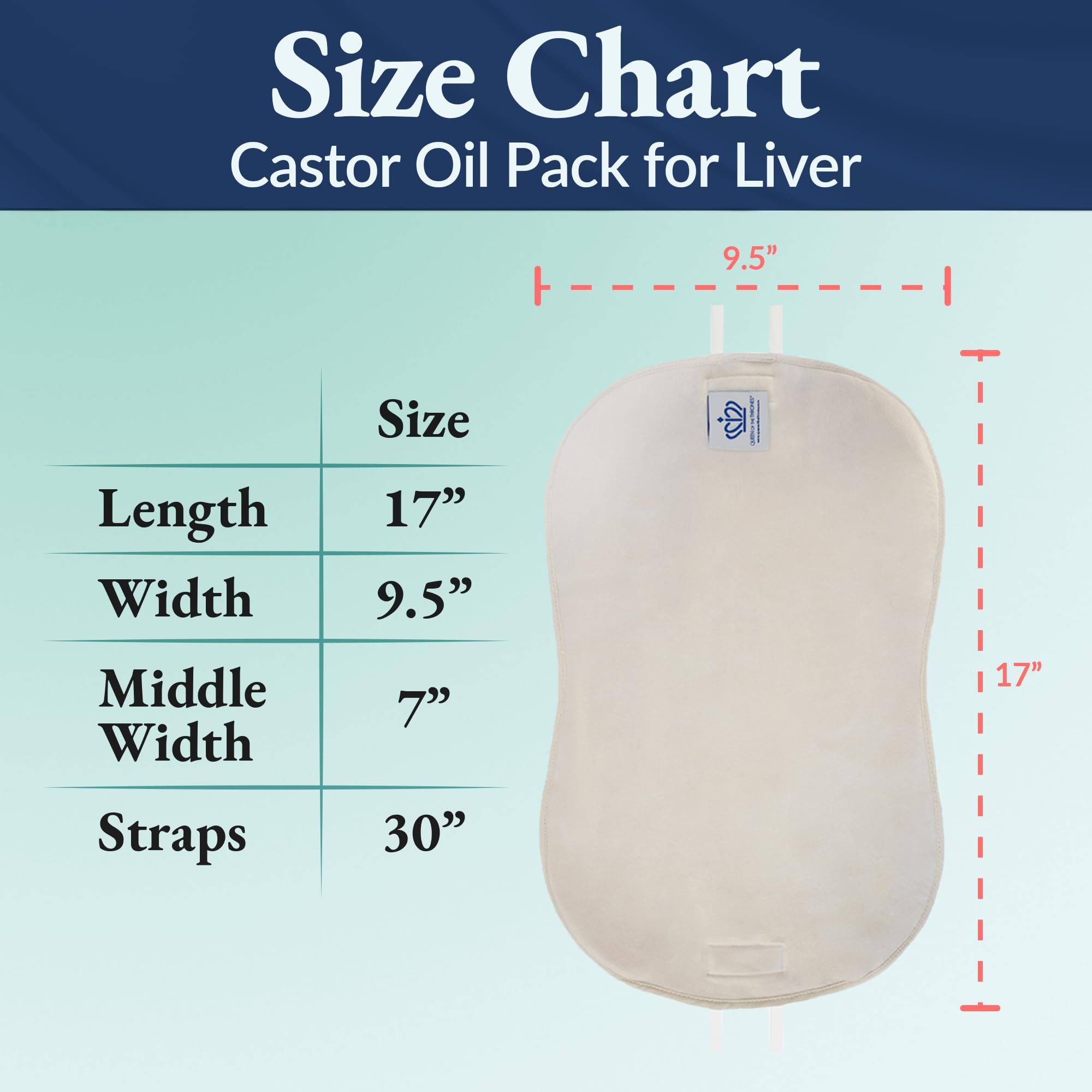 QUEEN OF THE THRONES Castor Oil Pack for Liver Kit - Heatless, Less-Mess, Reusable - Organic Cotton Flannel, Comfort Fit, Soft Straps & Naturopathic Doctor Designed (16.9 oz Castor Oil Included)