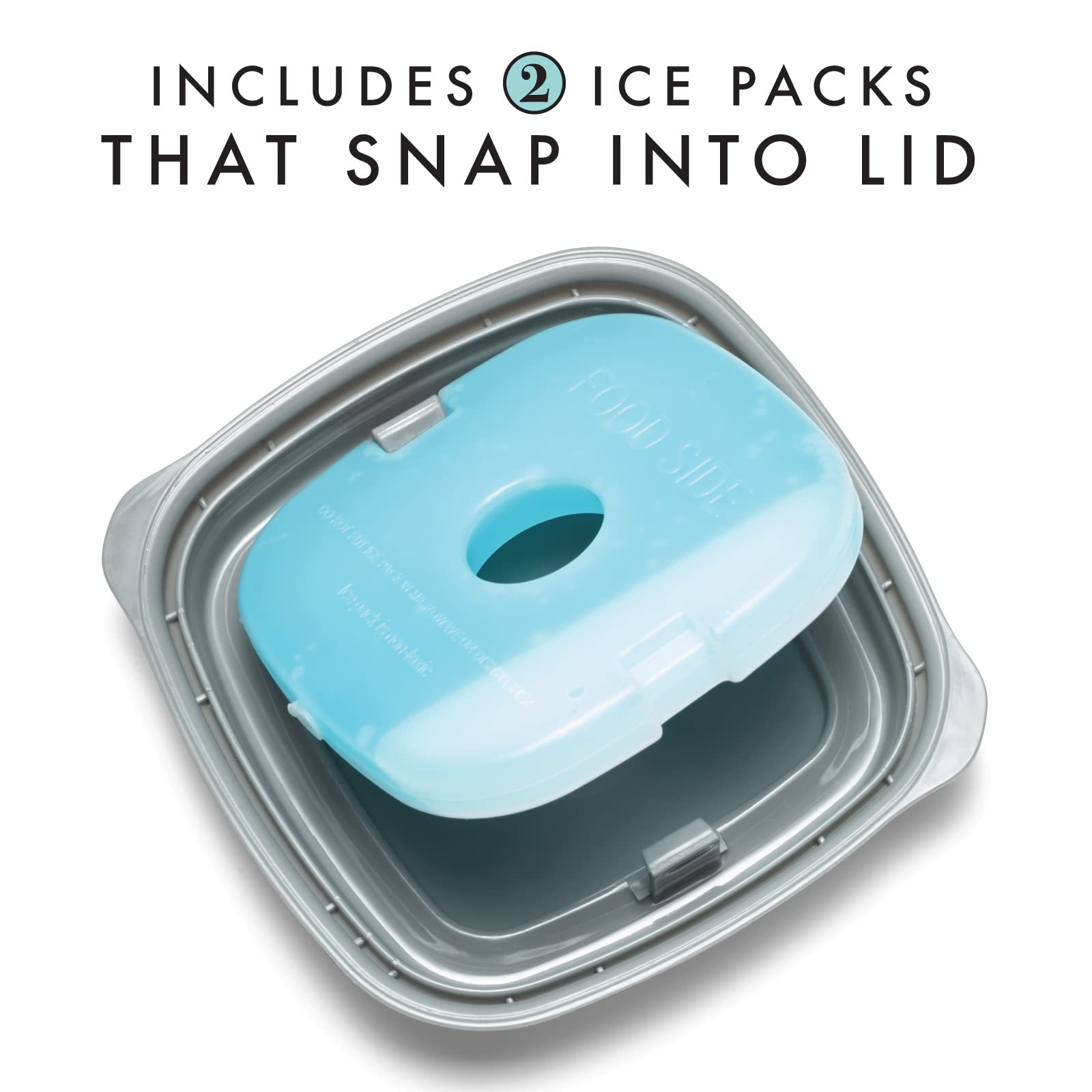 Fit & Fresh Small Plastic Containers With Lids 8 oz, Small Snack Containers With Lids, Reusable Leakproof Dressing and Condiment Containers With Two Attachable Ice Packs, 4PK, Light