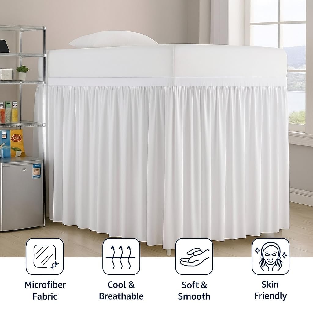 Cottingon Dorm Room Bed Skirt, 100% Microfiber, White, Twin XL-32 Drop