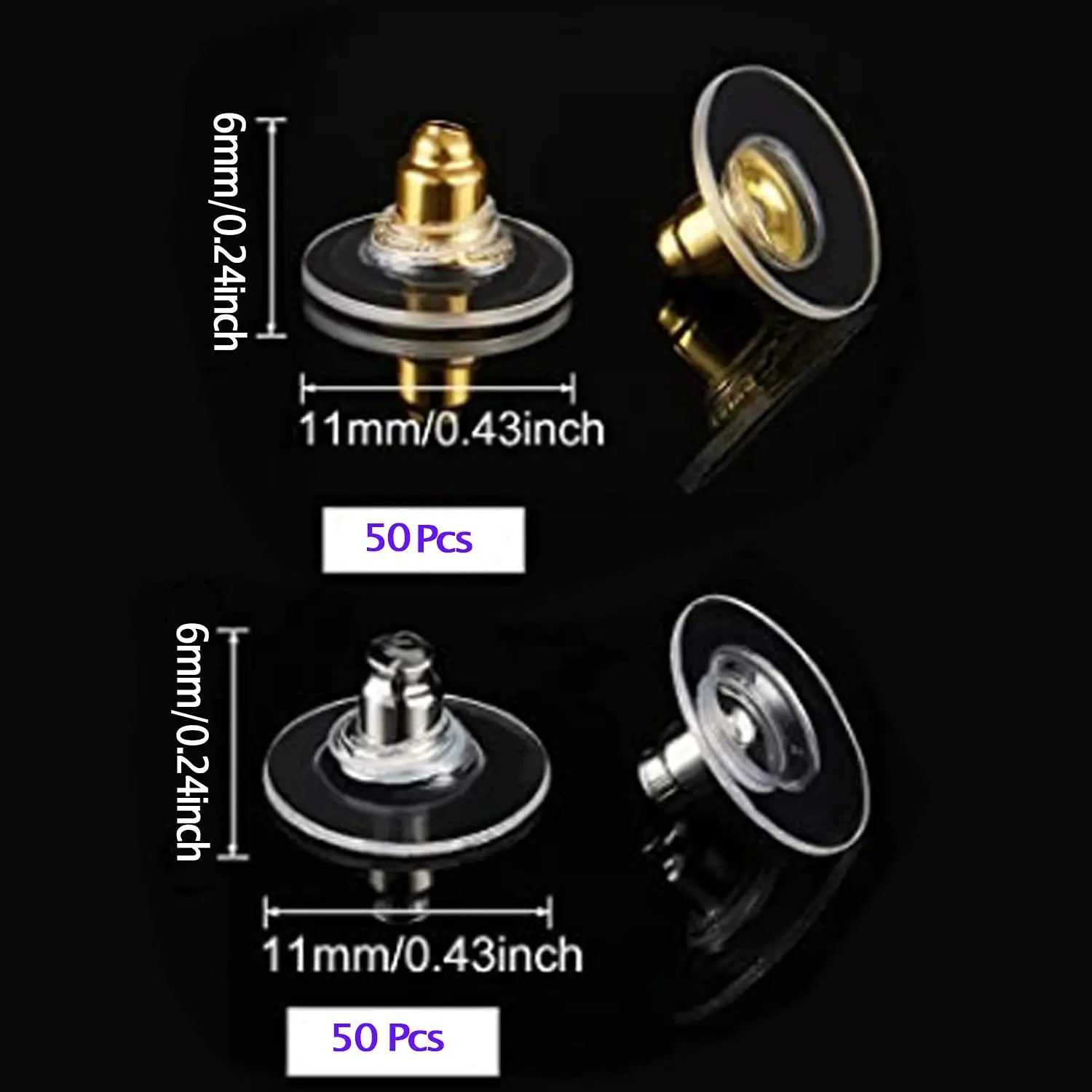 DSOMHZ 100pcs Fishhook Earring Backs - Bullet Clutch Back Earrings (Silver & Gold)
